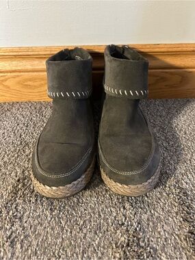 UGG Suede Ankle Boots with Braided Espadrille Sole - Olive